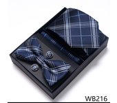 Solid Color Holiday Gift Tie Handkerchief Pocket Squares Cufflink Set Necktie Box Dark Blue Man Fit Formal Party Easter Day