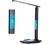 Lámpara de Escritorio LED Multifuncional con Cargador Inalámbrico y puerto para cargar Móvil, Pantalla LCD Inteligente - Iluminación Ajustable