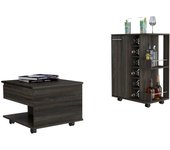 TUHOME Conjunto Inwood de Salón, Carrito de Bar + Mesa de Centro, Carbón