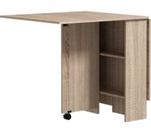 HOMCOM Mesa de Comedor Plegable Mesa de Madera con 2 Solapas 2 Estantes de Almacenaje y Ruedas para Cocina 80x140x74 cm