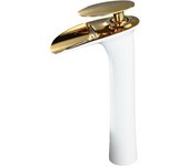 Grifo de baño en Cascada: Grifo para lavabo Blanco y Dorado-Grifo para lavabo alto