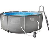 Piscina desmontable AVENLI Redonda de ±360cm de diámetro por 122cm de altura con depuradora de cartucho 2006 L/h, escalera, base protectora, cubierta de piscina. Capacidad de agua: 10126L al 90%.