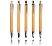 5PCS Bamboo Retractable Ballpoint Pen Stylus Touch Pen 2 in 1 Sustainable Pens Black Ink Writing Pens