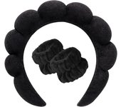 Diadema de spa para lavarse la cara, juego de pulseras, esponja de maquillaje, diadema para el cuidado de la piel, toallas de muñeca, diadema suave con burbujas