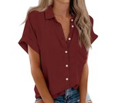 Womens Short Sleeve Shirts Solid Color Casua Button Down Blouse Tops With Chest Pocket Tops for Women Womens Tops and Blouses