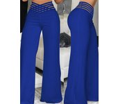 Elegant High Waist Flared Women Pants Office Casual Crisscross Sheer Mesh Patch Mesh Patch Casual Trousers Women Clothes