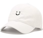 Gorra de béisbol con cara sonriente para hombre y mujer, ajustable, de perfil bajo, de algodón, sin estructura, color blanco