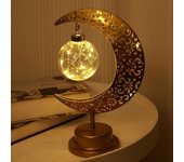 Lámpara de mesa con forma de luna, decoraciones de Ramadán para el hogar, luces de noche con forma de media luna y USB para decoración de Eid Mubarak, lámpara de estrella de metal retro para Ramadán, lámpara lunar, decoraciones de Eid, lámpara de noc