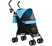 PawHut Cochecito para Perros Pequeños con Estructura de Paraguas Carrito para Perros Plegable con Cojín Lavable Portavaso Ventanas de Malla y Bolsa de Almacenamiento