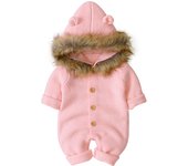 Classic Solid Color Long Sleeve Knit Acrylic Fluffy Hooded Baby Boys & Girls Rompers Soft Newborn Onesie Infant Pajama Clothes