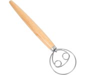 13 Inch Bread Dough Whisk, Double Eyes Stainless Steel Danish Dough Whisk, Egg Beater with Wooden Handle