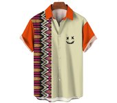Hawaiian Shirt For Men Ethnic Beach Tees Casual Checkered Stripes Short Sleeve Button Down 3d Printed Men's Clothing