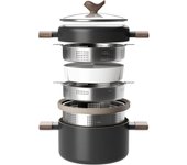 Inducción Juego de ollas y sartenes con tapa Antiadherente Baterías de cocina con revestimiento cerámico Sartén con vaporera de acero inoxidable Cacerola con colador para pasta incorporado