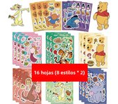 8/16Sheets Sheets Disney Make A Face Puzzle Stickers Winnie-the-Pooh Tigger Kids Assemble Jigsaw Toys Children Funny Game Party