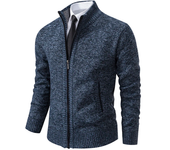 2024 New Autumn and Winter Jersey Men's Casual Sports Coat Solid Color Stand Collar Wweater Grab Fleece Warm Zipper Cardigan