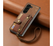 Luxury Case Wristband Leather Back Panel for Coque Samsung Galaxy Z Fold 6 5 ZFold 3 Fold4 Wallet Cover