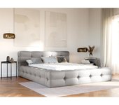 Vente-unique - Canapé abatible capitoné 160 x 200 cm - Tela jaspeada - Gris claro + Colchón - LERUCO de Pascal Morabito