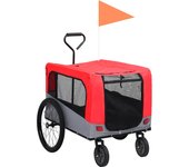 vidaXL Remolque de bicicleta para mascotas cochecito 2 en 1 rojo gris