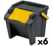 Cubo de Basura para Reciclaje Tontarelli Moda Apilable 28 L Amarillo (6 Unidades)