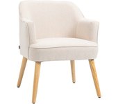 HOMCOM Sillón Nórdico Moderno Butaca de Salón Tapizada en Lino con Patas de Madera para Dormitorio Oficina Estudio Carga 120 kg 64,5x65x79,5 cm Crema