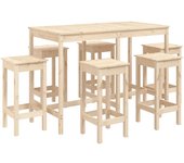 vidaXL Mesa y taburetes altos jardín 7 piezas madera maciza de pino