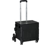 HOMCOM Carrito de la Compra Plegable Carrito para Supermercado con 2 Ruedas Longitud de Mango Ajustable Capacidad 35 Litros para Oficina Escuela Hogar 48x43x95 cm