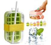 Cubitera - 800 ml/28 oz y 500 ml/17 oz, molde para cubitos de hielo y botella de agua 2 en 1, con prensado sin contacto, vaso para cubitos de hielo con pajita, bandeja para cubitos de hielo a prueba de fugas y sin BPA (verde, 800 ml/28 oz)