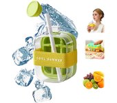 Cubitera 2 en 1, sin contacto, con tapa y recipiente, fácil de presionar y soltar, bandeja para café, jugos y bebidas (verde, 500 ml)