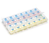 Pastillero Semanal Plastiforte 4 Tomas Español | Organizador Medicamentos | Cortador de Pastillas | Dosificador de Pastillas | Caja Multicolor