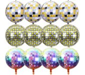 12pcs 4D Ballons en Aluminium Disco Multicolores 22in Dorés Argent Ballons Hélium 70 80 90 Années Balloons Métalliques Ballons Hélium Décoration pour Fête de Danse Disco Fête d'Anniversaire