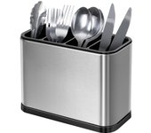 Soporte para utensilios, escurridor de cubiertos con 4 divisores para fregadero, acero inoxidable ABS, antideslizante, antiarañazos y antioxidante, 18 x 8,5 x 13 cm