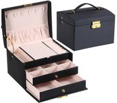 Caja De Joyas Multifuncional De Cuero Tres Capas Con Cajones Para Pendientes Cerradura Incluida Organizador De Joyas