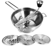 Molino de alimentos - Tamiz y rallador giratorio de acero inoxidable de 19 cm con 3 discos de molienda - Colador de verduras y salsa para moler y hacer puré de alimentos