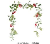 180cm Artificial Plants Christmas Decor Vines Hanging Garland Fake Pine Leaves Plastic Red Berries for Home Party Xmas Decor