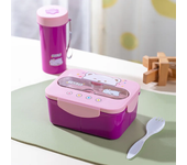 Cartoon Lunch Box Mug Set Portable Plastic Bento Box with Fork Kid's Lunch Box Food Storage Container Food Holder