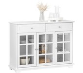SoBuy FSB77-W Aparador Cocina Mueble Vitrina de Cristal con 3 Puertas y 2 Cajones 119 x 40 x 90 cm ES