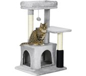 PawHut Árbol Rascador para Gatos Medianos Altura 85 cm Árbol para Gatos con Nido Plataforma Bola Colgante Juguete Rascador y Postes de Sisal 48x48x85 cm Gris