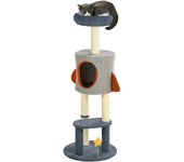 PawHut Árbol Rascador para Gatos de 116 cm Tipo de Cohete Torre para Gatos Interior con Postes para Rascar Cama Cueva y Juguete Estrella Ø44x116 cm Azul
