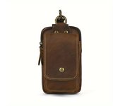 Paquete de cintura de cuero de caballo loco vintage para hombres, bolso de cinturón de cuero de vaca auténtico de capa superior, soporte para teléfono móvil multifuncional de 17,78 cm para commute diario sin impresión