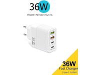 Cargador de telefono movil carga rapida QC3.0, 3.1A, USB C 36 W 5V4A 2PD + 2USB
