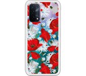 Funda compatible con Oppo A54 5G / A74 5G - Patron flores blancas y rojas