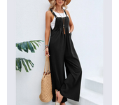 Womens jumpsuit pants popular Amazon European and American womens clothing wide leg pants, solid color casual suspender pant