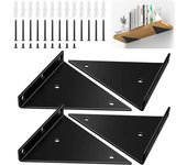 Soportes Triangulares para Estantes de 6 Pulgadas, Paquete de 4 Soportes de Montaje en Pared de Hierro Resistentes con Tornillos, Soporte Invisible para Estantes de Pared en Ángulo Recto con Gran Capacidad, Negro