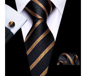 Barry.Wang Gold Beige Yellow Brown Tulip Silk Men Tie Handkerchief Cufflink Set Jacquard Necktie for Male Wedding Business Party