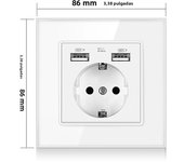 Eiomr  EU Standard  Usb Wall Socket, Light Switch, White Tempered Crystal Glass Panel, 2.1A Type C Ports Wall Electrical Outlets
