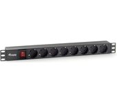 Equip - Regleta Alimentación Aluminio Rack 19 1U 8 Tomas Schuko 2USB Interruptor 4000W Protección Sobretensión Cable 2m Negro