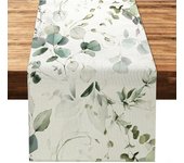 Camino de mesa con hojas de eucalipto verde, 13 x 71 pulgadas, camino de mesa de arpillera para decoración de mesa de comedor, decoración de hogar, boda, fiesta (32 x 180 cm)