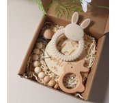 New born baby gift set silicone bunny teether wooden bunny rattle Photography props