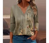 2024 Women's T Shirt Tee Print Button 3/4 Sleeve Daily Weekend Fashion Basic V Neck Regular Top Uniquely Styled Cozy Home Wear