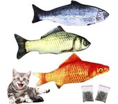 3Pcs 30CM Juguetes Hierba Gatera, Juguetes para Gato Y 2 Catnip, Catnip, Juguetes Simulación Peluches Pescado, Juguetes para Mascotas, Pescados del Juguetes, Interactiva Mascota